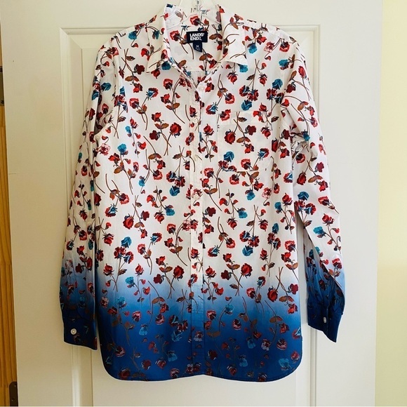 Lands End button down ombre floral shirt size 10/12 medium - Picture 1 of 10